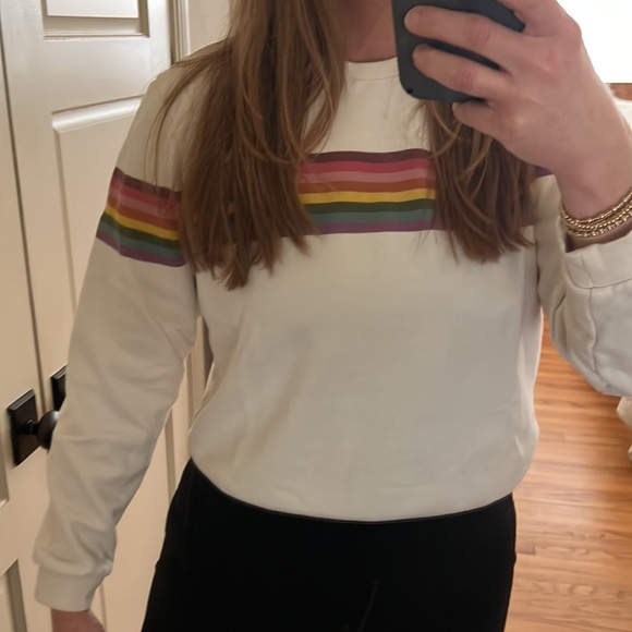 Marine Layer Anytime Sweatshirt Cream with Rainbow Stripes Size Small - Picture 5 of 16